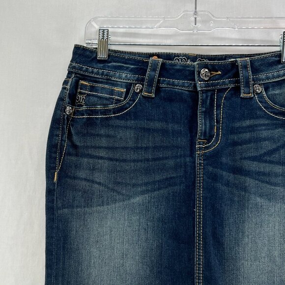 Miss Me Signature Mid Skirt Womens 28 Straight Mini Stretch Zip Denim Dark Wash - Picture 5 of 13